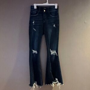 Stylish Dark Distressed Flare Jeans